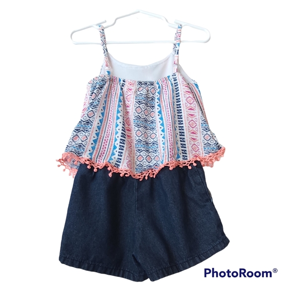 Girls U.S. Polo Assoc Romper-Denim Shorts & Southwest Print Sleeveless Top 3T - Picture 3 of 12